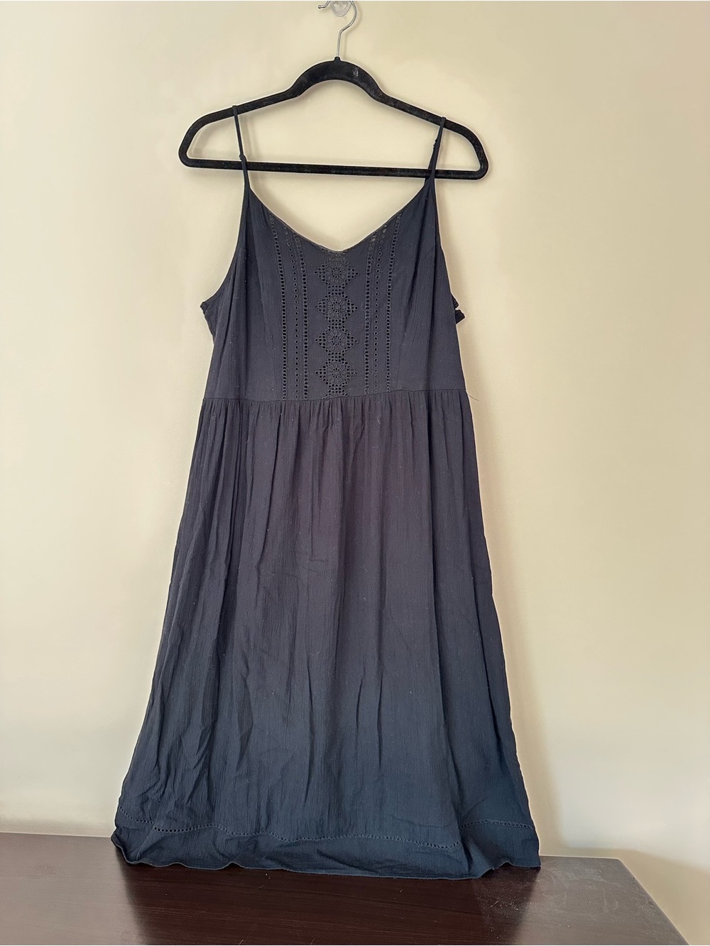 Old Navy Eyelet-Front Spaghetti Strap Midi Dress in Black